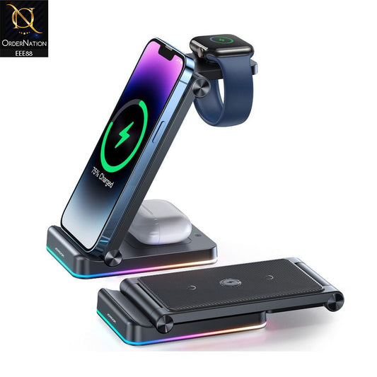 Joyroom JR-WQN01 15w 3-in-1 Foldable Wireless Charging Station - Black