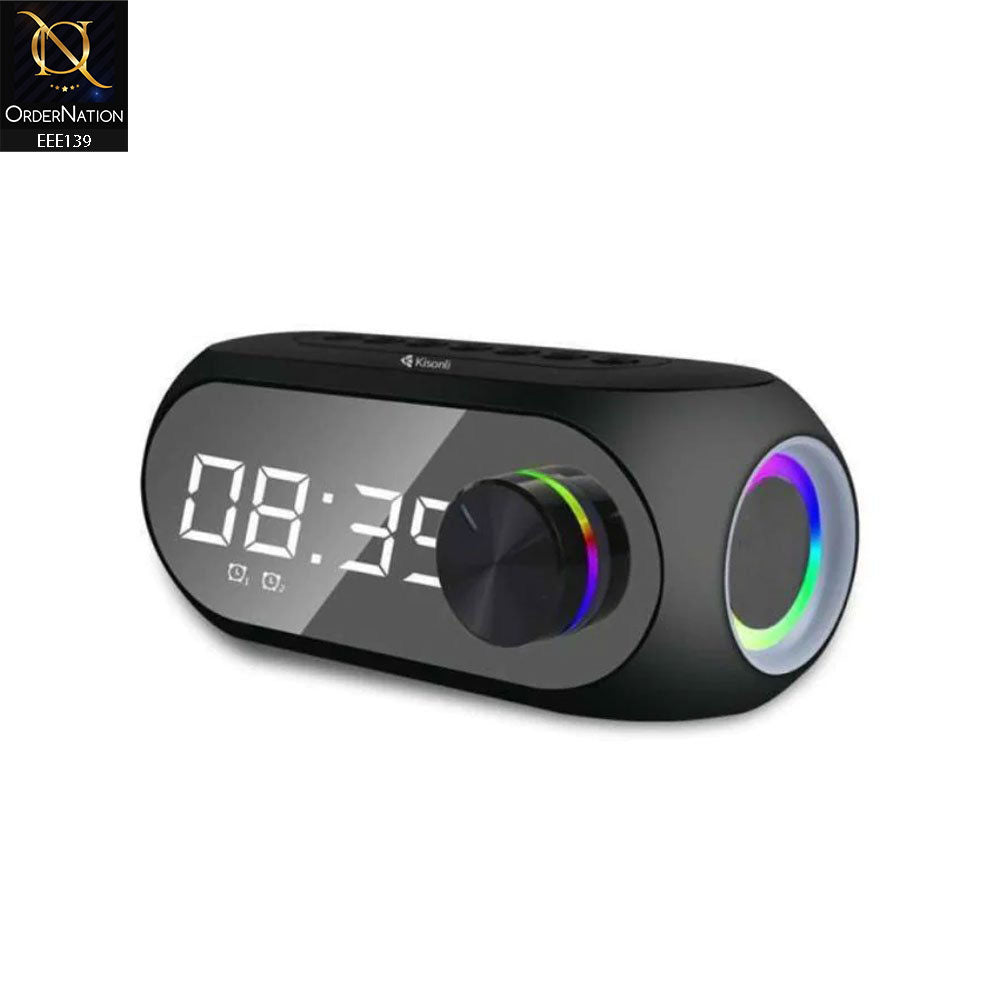 Kisonli LP-2S RGB Speaker Alarm Clock Bluetooth 5.0 TF-Card For Mobile - Black