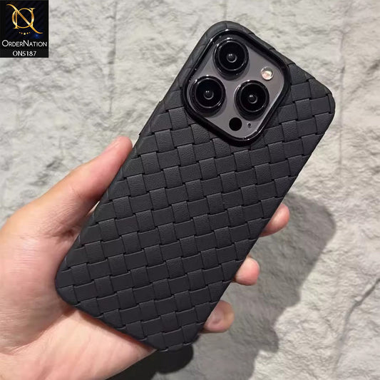 iPhone 16 Pro Cover - Black - New Woven Design Leather Feel Soft TPU Case