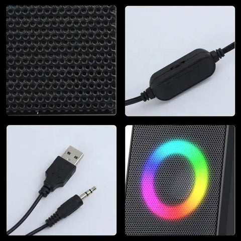 Kisonli X12 Multimedia PC USB Speaker With Colorful RGB Lights - Black