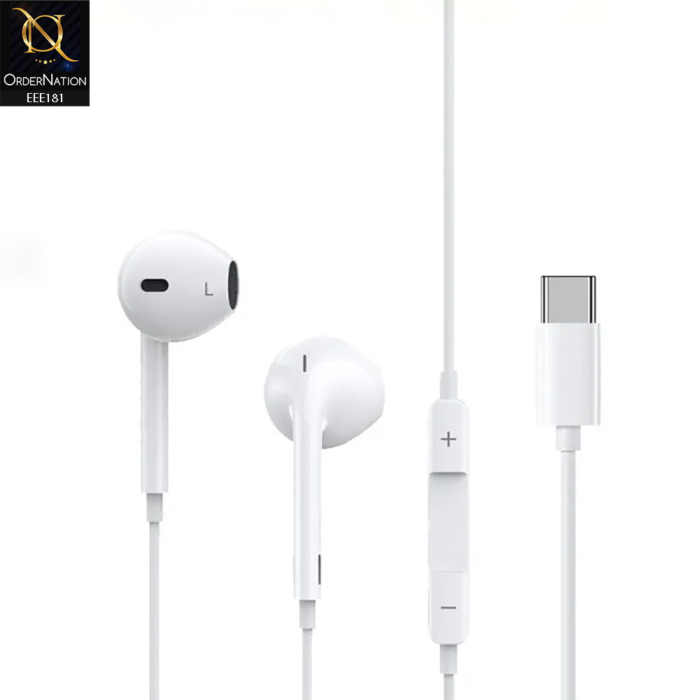 Gionee Half-In-Ear Wired Earphones Type-C Jack with Microphone – White