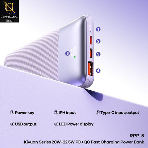 REMAX RPP-5 Kiyuan Series PD+QC Fast Charging 10000mAh Power Bank - (White)