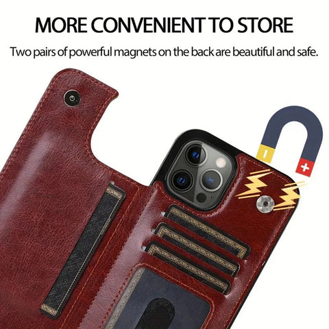 iPhone 11 Pro Cover - Brown - Luxury PU Leather Card Holder Wallet Soft Case