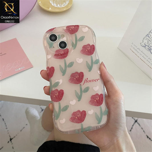 iPhone 13 Cover - Pink - Cute Romantic Red Tulip Flowers Print Soft Case With Camera Protection