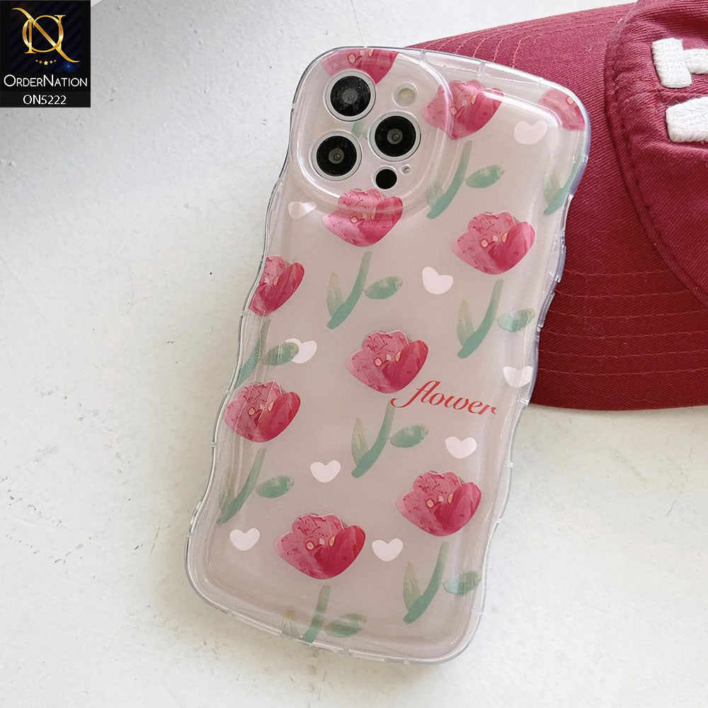 iPhone 13 Pro Max Cover - Pink - Cute Romantic Red Tulip Flowers Print Soft Case With Camera Protection