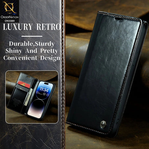 Samsung Galaxy S22 5G Cover - Black - CaseMe Classic Leather Flip Book Card Slot Case