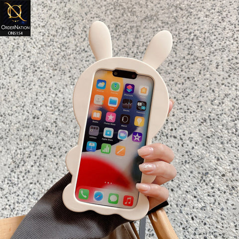 iPhone 15 Pro Max Cover - Gray - 3D Cute Cartoon Long Ears Make Up Mirror Soft Silicone Shockproof Case