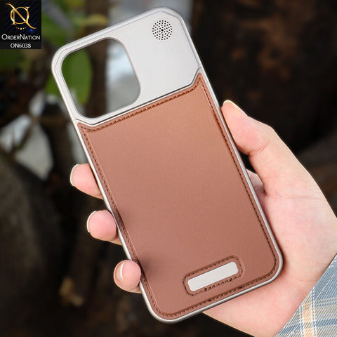 iPhone 14 Pro Max Cover - Brown - Aluminum Alloy Anodic Process Leather Aromatherapy Cell Phone Case