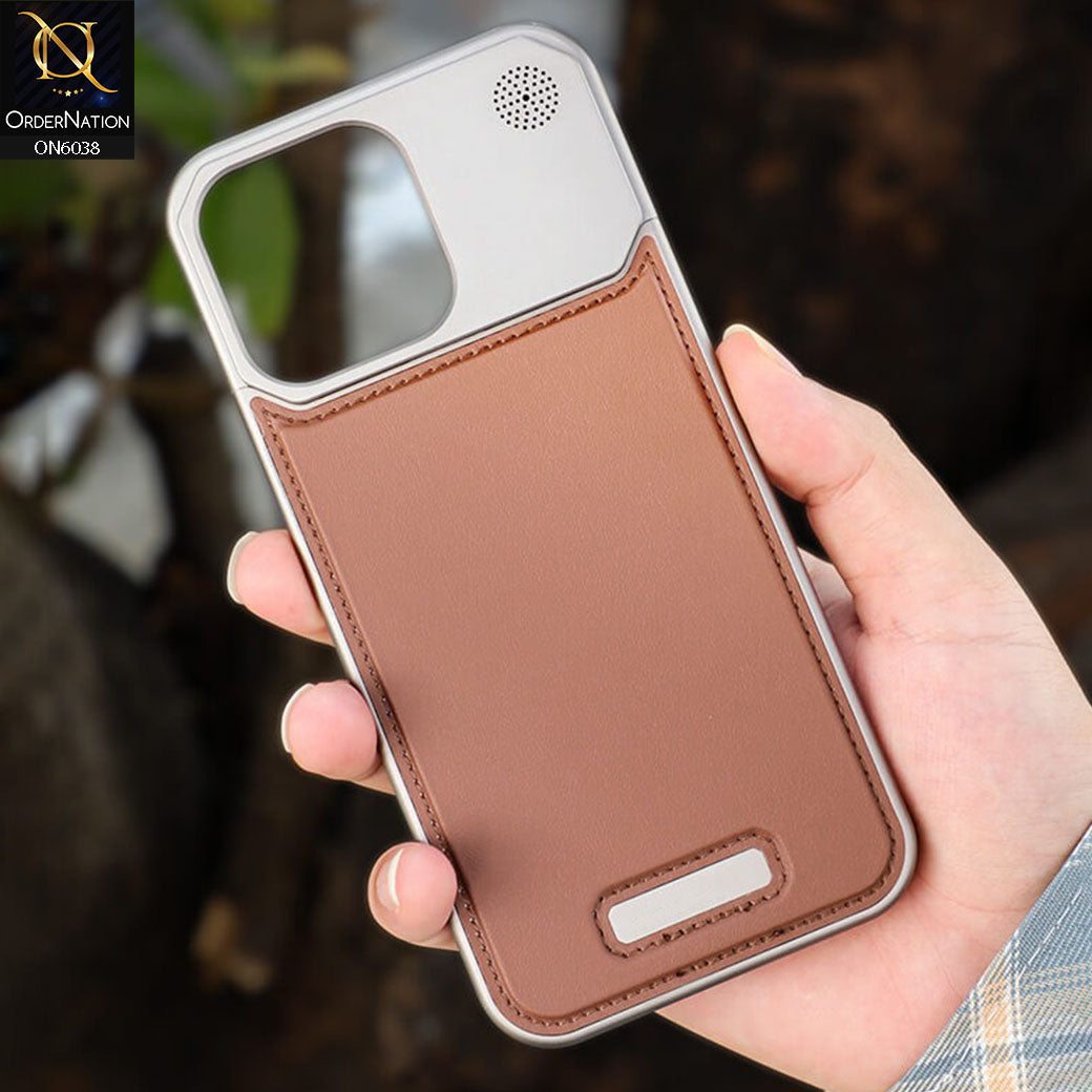 iPhone 15 Pro Max Cover - Brown - Aluminum Alloy Anodic Process Leather Aromatherapy Cell Phone Case