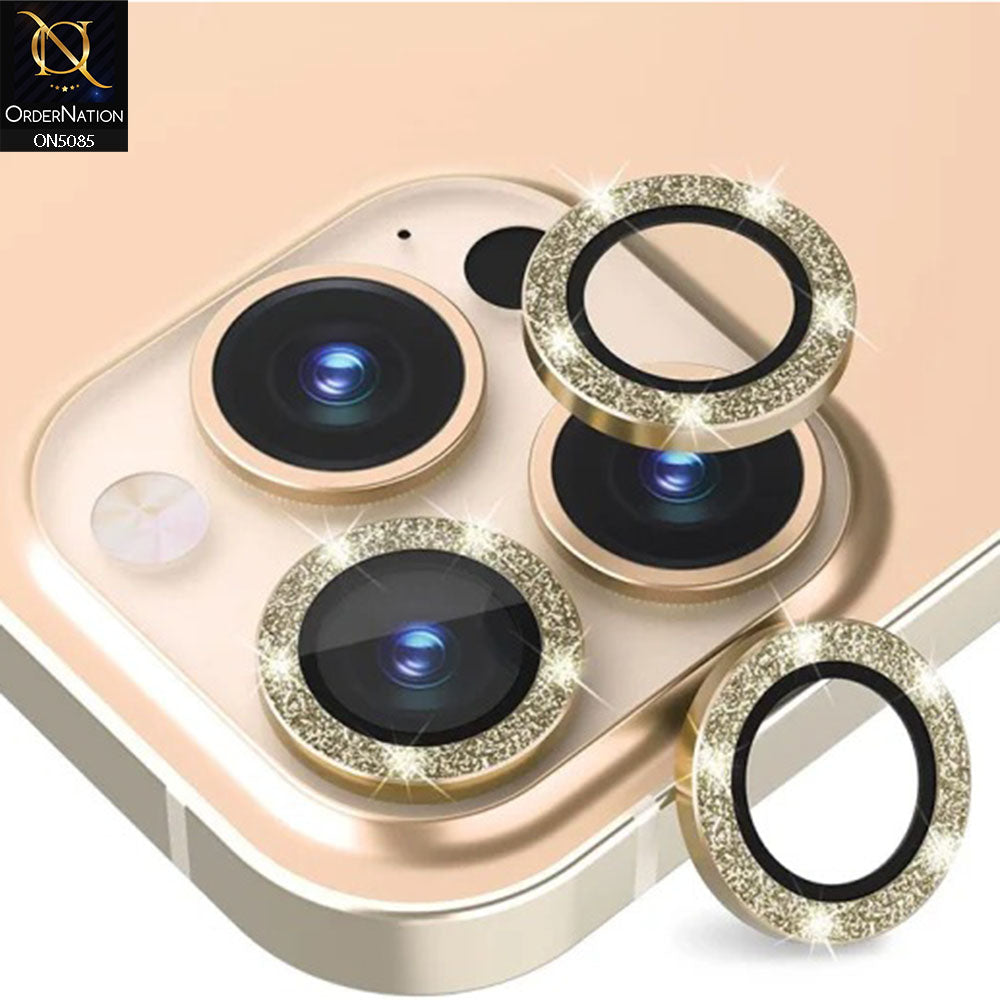 iPhone 14 Pro Max Camera Protector - Golden - Shiny Bling Glitter Camera Metal Ring Protector