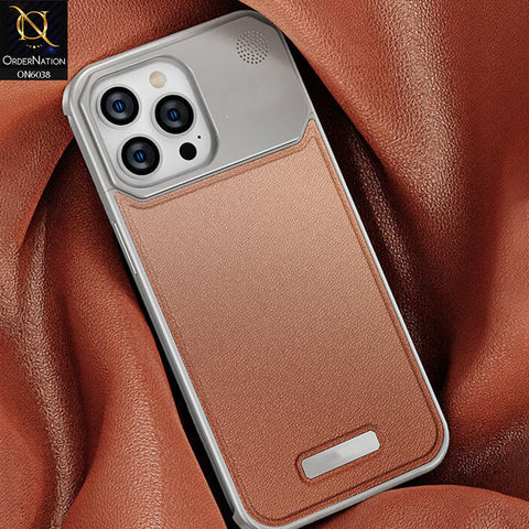 iPhone 15 Pro Cover - Brown - Aluminum Alloy Anodic Process Leather Aromatherapy Cell Phone Case