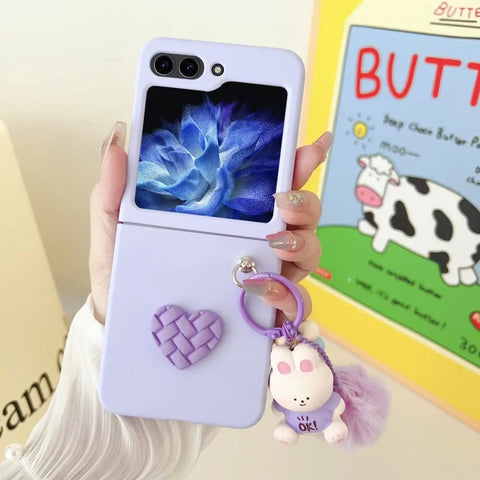 Samsung Galaxy Z Flip 4 5G Cover - Purple - Cartoon doll for ball diamond grid love anti fall protective cover