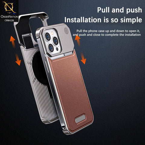 iPhone 15 Pro Cover - Brown - Aluminum Alloy Anodic Process Leather Aromatherapy Cell Phone Case