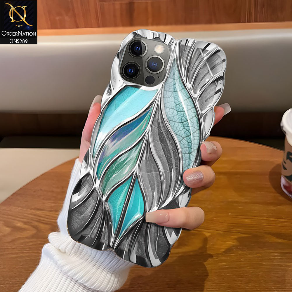 iPhone 12 Pro Cover - Sea Green - Luxury 3D Colorful Maple Leaf Electroplatiang Wavy Soft Border Case