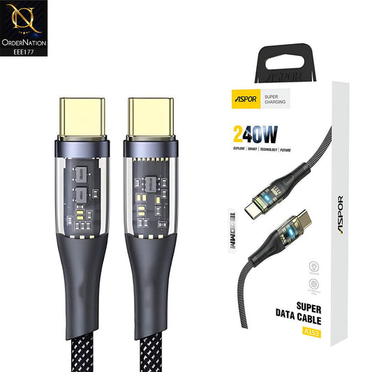 Aspor A153 240W LED Light Type-C to Type-C PD Fast Charging Cable 1.8M - Black