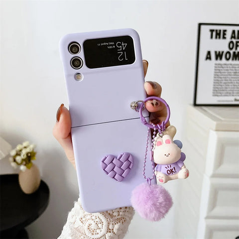 Samsung Galaxy Z Flip 5 5G Cover - Purple - Cartoon doll for ball diamond grid love anti fall protective cover