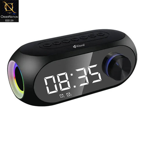 Kisonli LP-2S RGB Speaker Alarm Clock Bluetooth 5.0 TF-Card For Mobile - Black