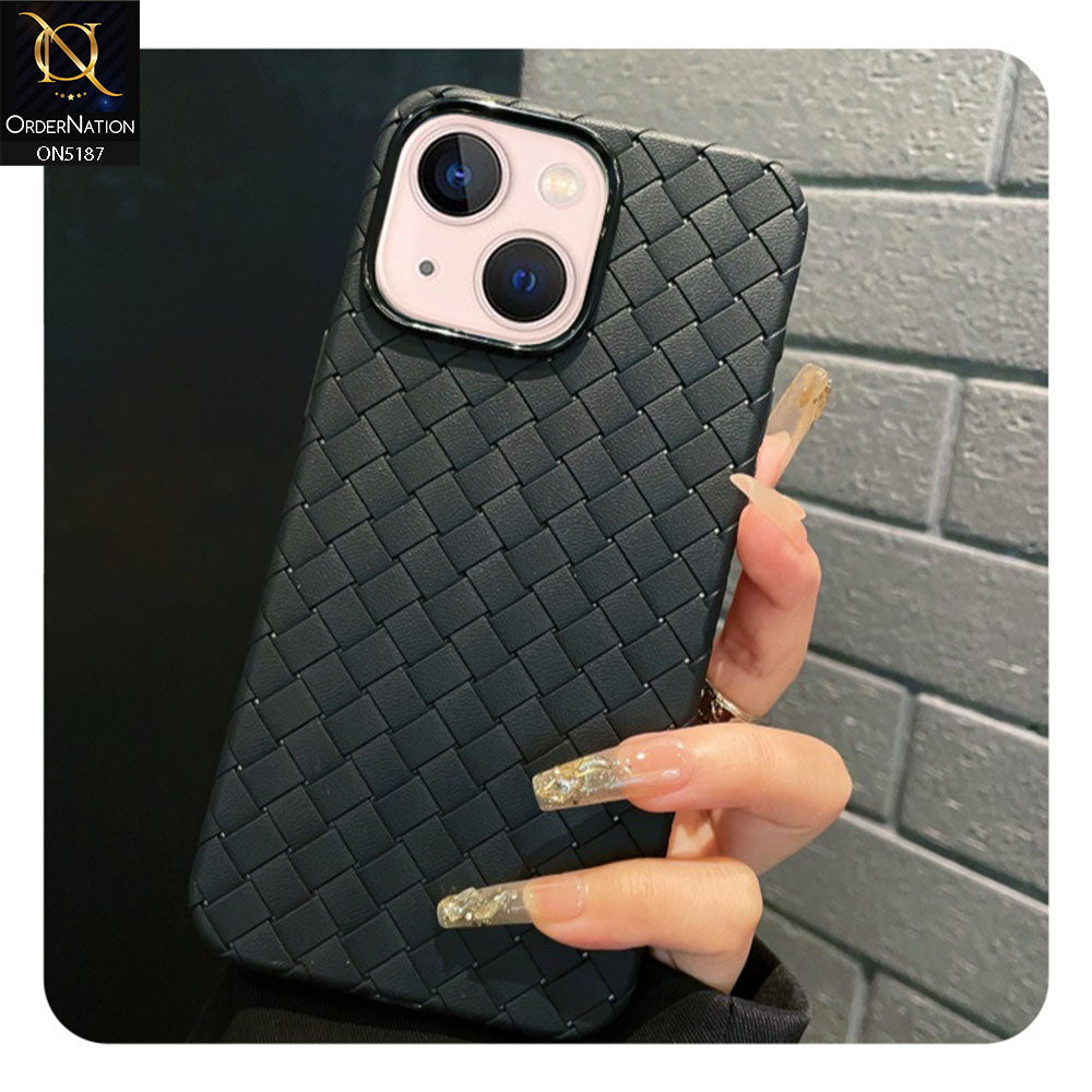 iPhone 15 Plus Cover - Black - New Woven Design Leather Feel Soft TPU Case