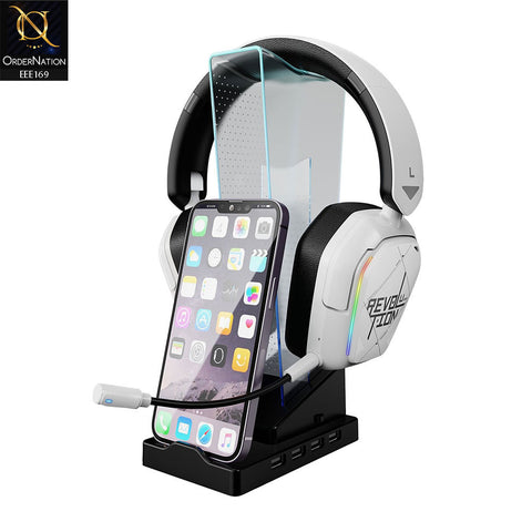 Xtrike Me HT-09 Headphone RGB Sand with Phone Holder and USB HUB 4 Ports (Headphones not included) - Black