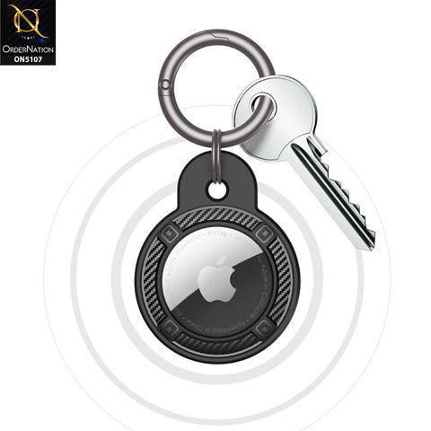 Apple Airtag Cover - Dark Green - Carbon Fiber Texture Round Keychain Holder Anti Lost Shockproof Protective Case (Apple Tag Not Included)