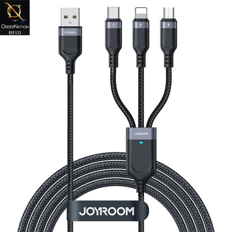 JOYROOM S-1T3018A18 Multi-Use 3.5A USB-A to Lightning + Type-C + Micro 3-in-1 Data Cable - Black