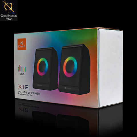 Kisonli X12 Multimedia PC USB Speaker With Colorful RGB Lights - Black