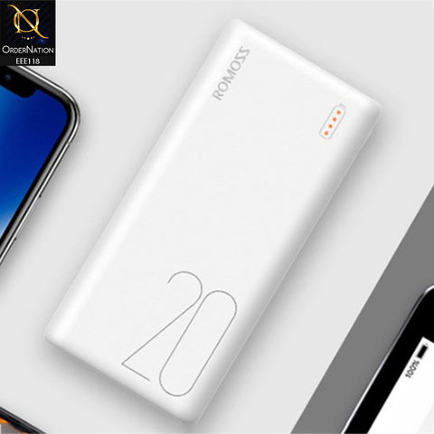 ROMOSS Simple 20 20000mAh Power Bank with 3 Input Port Type-C - (White)