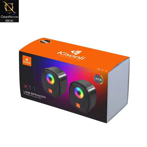 Kisonli X11 RGB Gamer PC Mini USB Speaker with 6W Power - Black