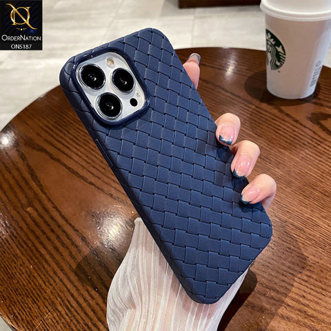 iPhone 14 Pro Cover - Blue - New Woven Design Leather Feel Soft TPU Case