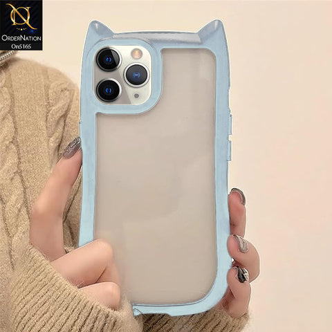 iPhone 11 Pro Max Cover - Blue - Cute 3D Kawaii Cartoon Ears Clear Back Color Soft Borders Case