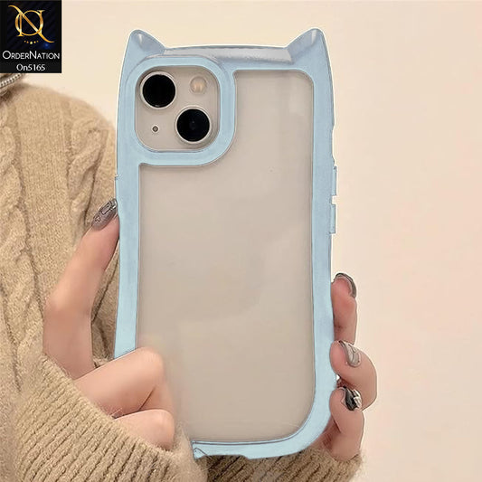 iPhone 15 Plus Cover - Blue - Cute 3D Kawaii Cartoon Ears Clear Back Color Soft Borders Case