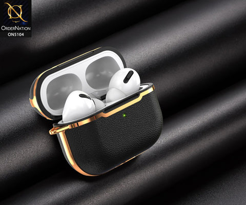 Apple Airpods Pro 2 Cover - Black - New Electroplating Leather Texture Soft Protection Shell Case Compatible with Apple Airpods Pro 2