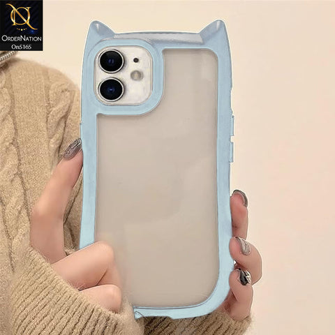 iPhone 12 Cover - Blue - Cute 3D Kawaii Cartoon Ears Clear Back Color Soft Borders Case