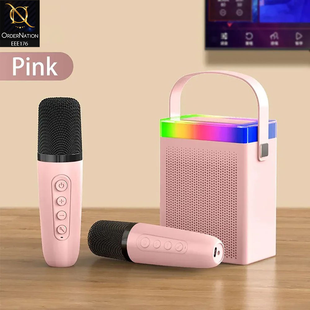 Kisonli G22 Bluetooth Speaker with Microphone Mini Karaoke RGB Light Stereo - Pink