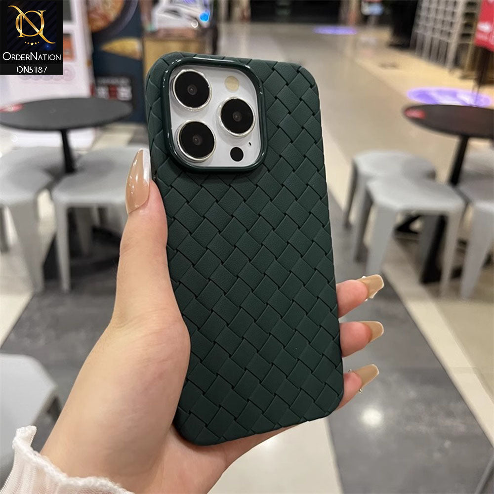 iPhone 13 Pro Cover - Dark Green - New Woven Design Leather Feel Soft TPU Case