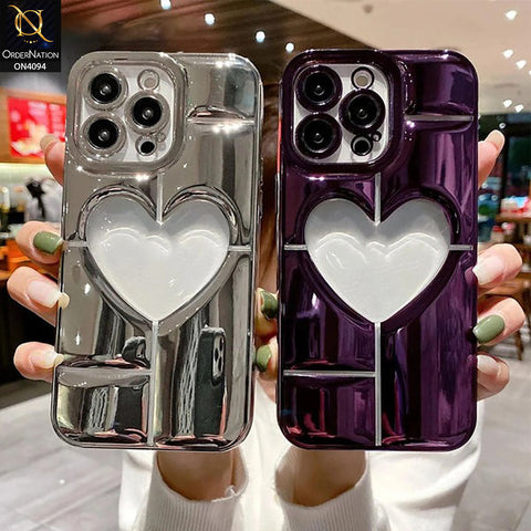 iPhone 13 Pro - Silver -  Electroplating 3D Hollow Love Heart Soft Case