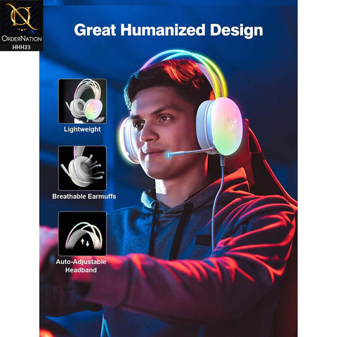 Onitoon X25 RGB Head Beam Gaming Headset with Mic & Stereo Surround Sound - White