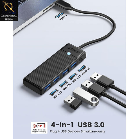 ORICO Type-C To USB HUB 3.0 4 PORTS PAPW4A-C3-015-BK-EP - Black