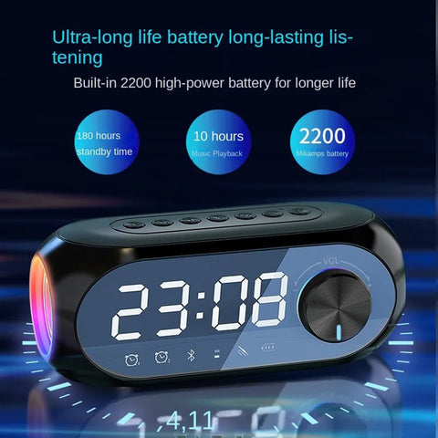 Kisonli LP-2S RGB Speaker Alarm Clock Bluetooth 5.0 TF-Card For Mobile - Black