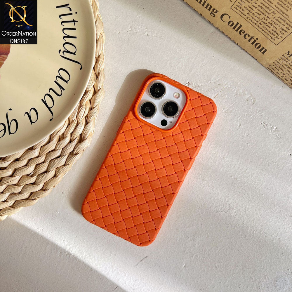 iPhone 13 Pro Cover - Orange - New Woven Design Leather Feel Soft TPU Case