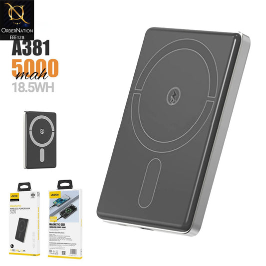 Aspor A381 Magnetic Portable Mini 5000mAh Wireless Power Bank - Black