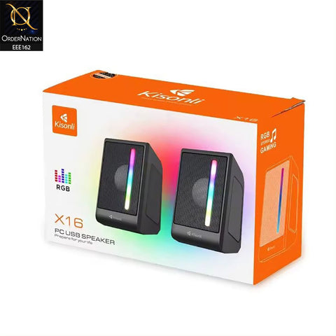 Kisonli X16 Mini USB 2.0 Portable Speaker with RGB Light - Black