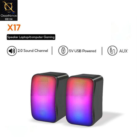 Kisonli X17 Speaker Gaming 2.0 RGB Lights with Volume Control - Black