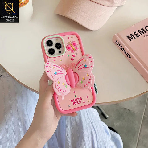 iPhone 14 Pro Max Cover - Pink - 3D Stereoscopic Pink Ins Butterfly Bracket Silicone Soft Anti-fall Back Cover