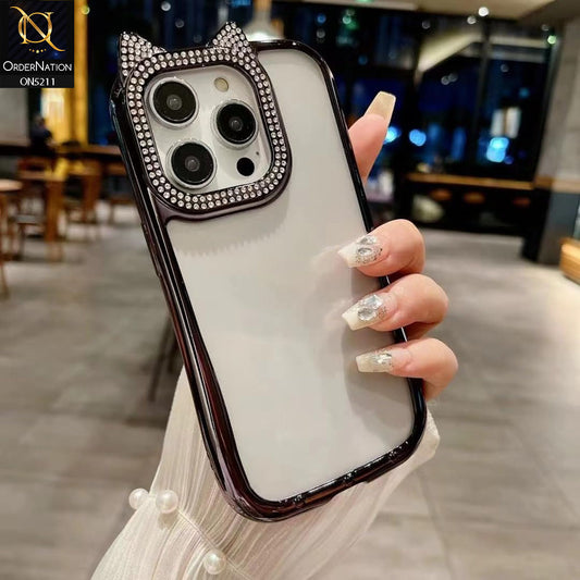 iPhone 16 Pro Cover - Black - Luxury Cartoon Shiny Rhinestones Camera Border Soft Case