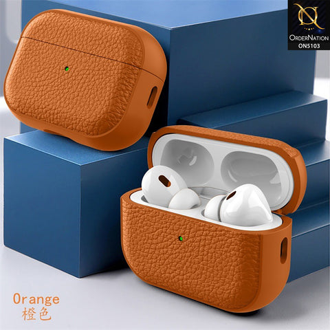 Apple Airpods Pro 2 Cover - Orange - New Style Premium Leather Texture ShockProof Protective Case Compatible with Apple Airpods Pro 2