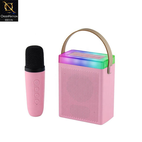 Kisonli G22 Bluetooth Speaker with Microphone Mini Karaoke RGB Light Stereo - Pink