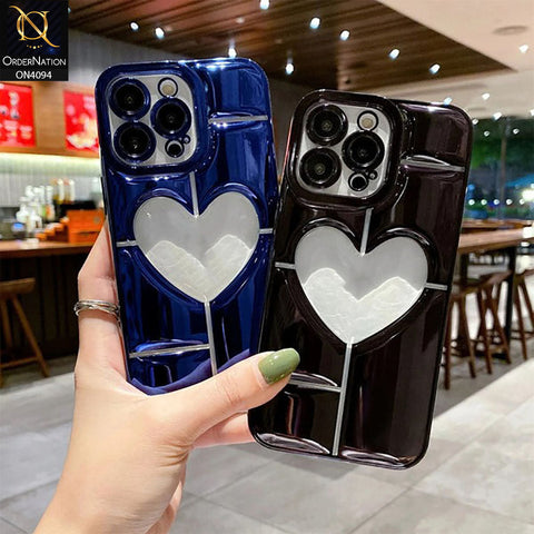 iPhone 14 Pro - Purple -  Electroplating 3D Hollow Love Heart Soft Case