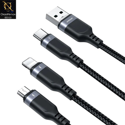 JOYROOM S-1T3018A18 Multi-Use 3.5A USB-A to Lightning + Type-C + Micro 3-in-1 Data Cable - Black