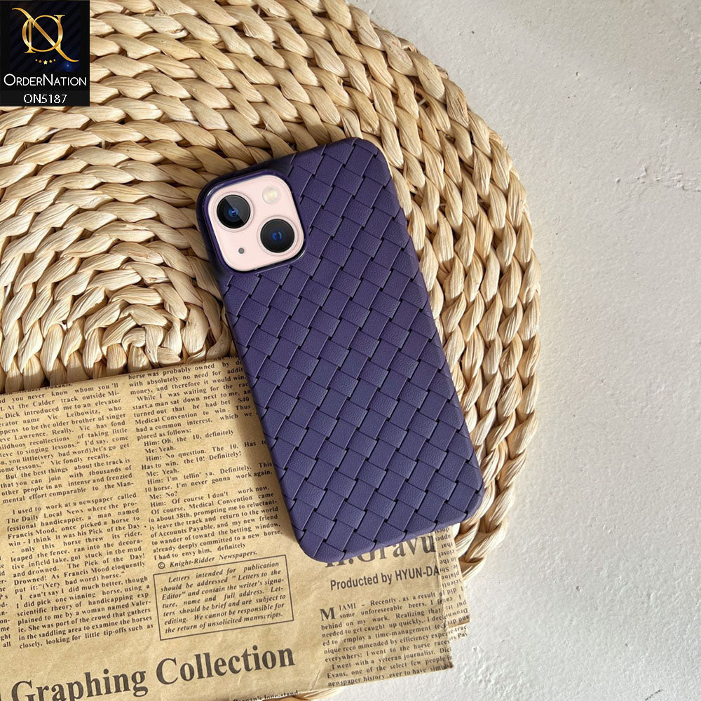 iPhone 14 Cover - Deep Purple - New Woven Design Leather Feel Soft TPU Case